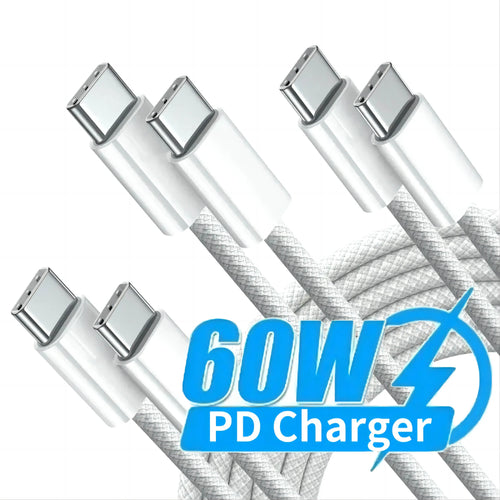 High-end 1M/2M/3M 60W Type C to C Fast Charging Cable for Phone Tablet PC Laptop --3 Pack
